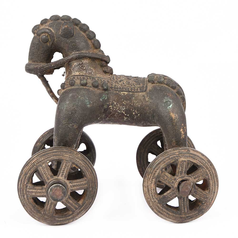 Brass Toy Horse on Wheels