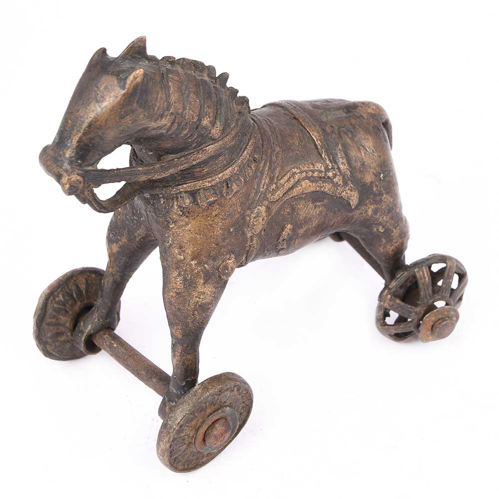 Rustic Brass Horse on Wheel