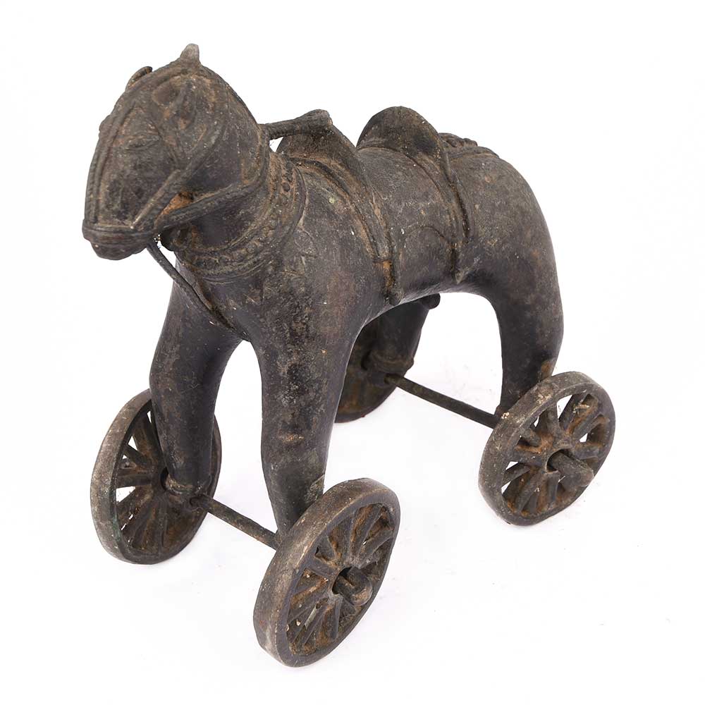 Brass Horse on Wheel Toy