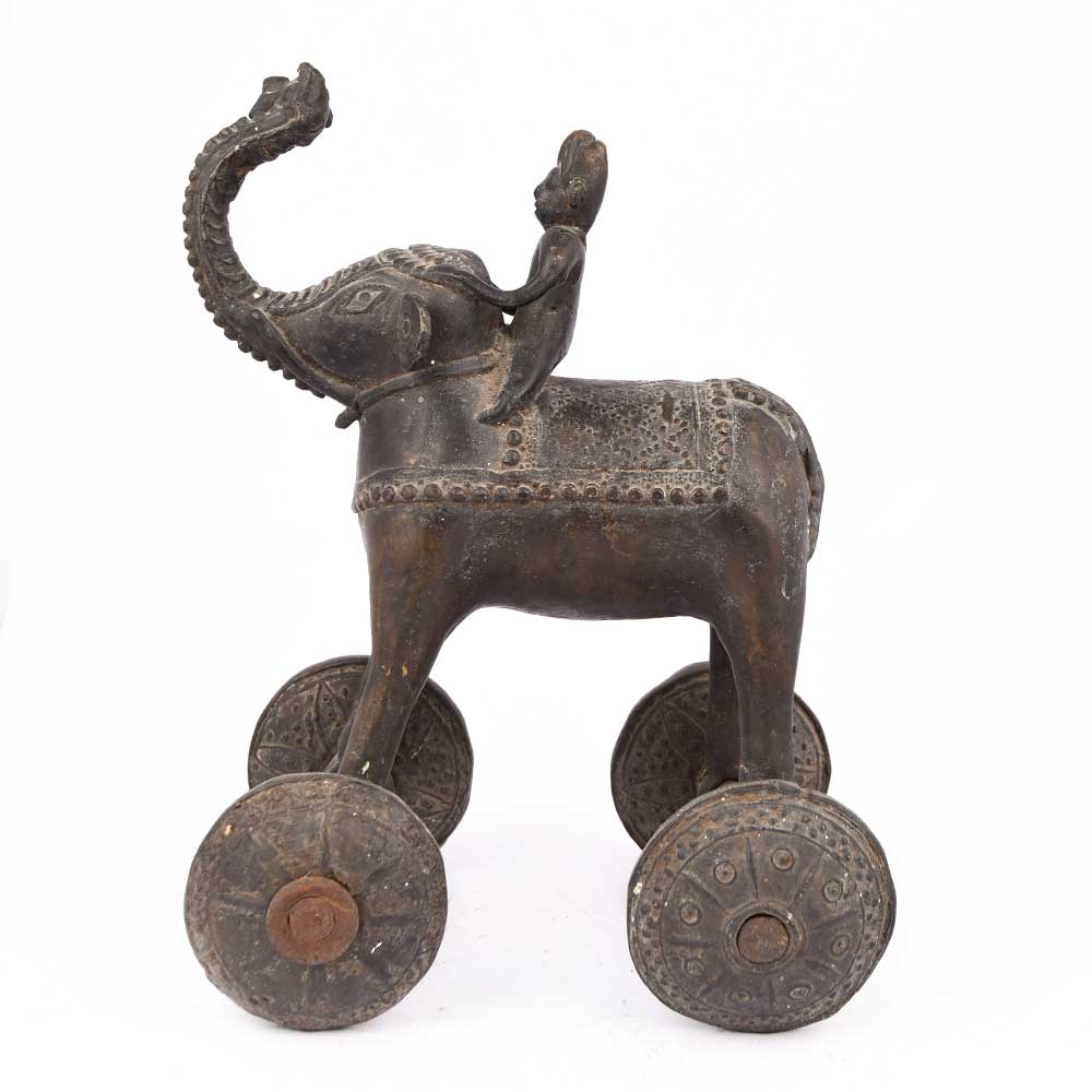 Brass Temple Elephant on Wheel