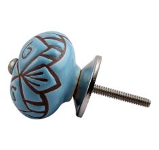 Turquoise Etched Ceramic Floral Cabinet Knob Online