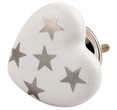 Silver Star Heart Ceramic Cabinet Knob