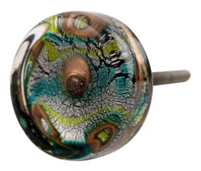 Peacock Feather Flat Glass Drawer Knob