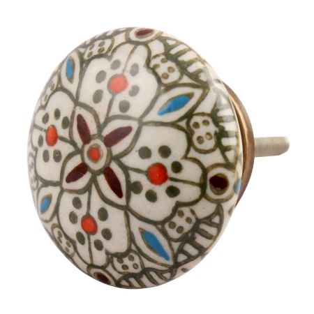 White Ceramic Floral Pattern Knob