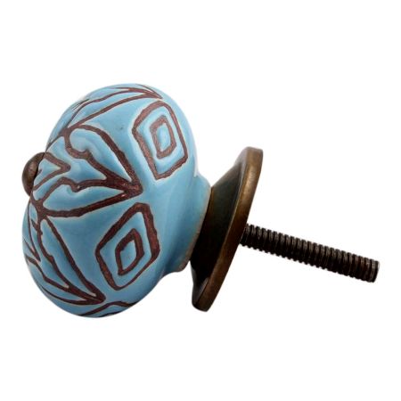 Turquoise Amarylis Floral Etched Ceramic Drawer Knob