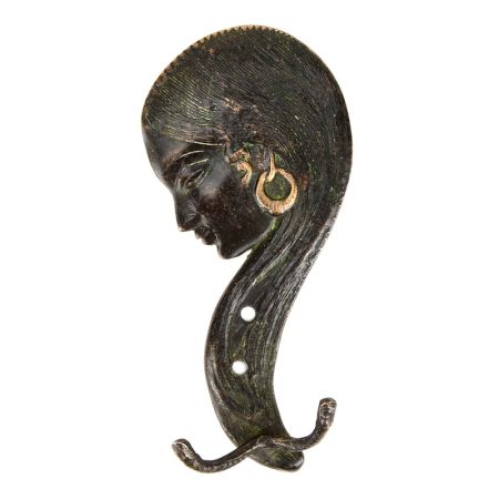 Black Bronze Lady Face Wall Hooks with Long Hair