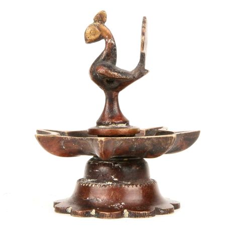 Bronze Peacock Oil Lamp Diya Used in Temple