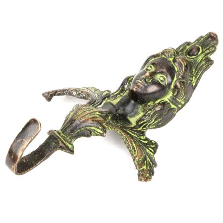 Bronze Patina Metal Female Face Sculpture Wall Hooks