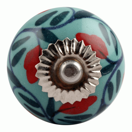 Sea Green Flower Ceramic Dresser Knob