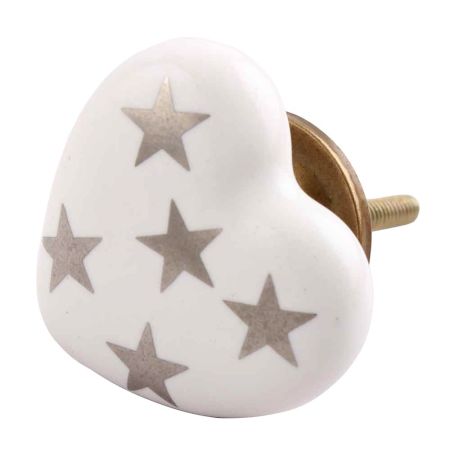 Silver Star Heart Ceramic Cabinet Knob