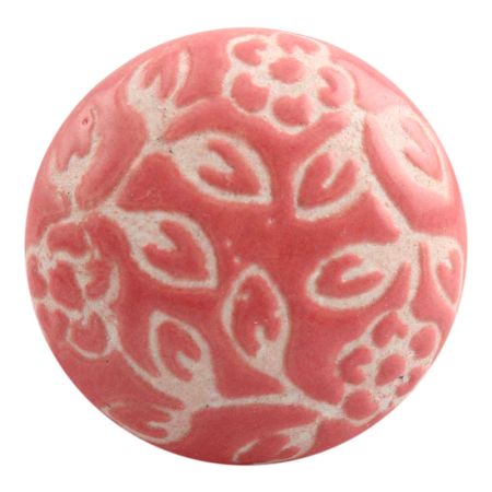 Old Pink Etched Flat Ceramic Cabinet Knob