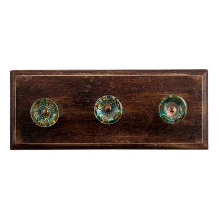 Peacock Feather Flat Glass Wooden Hooks