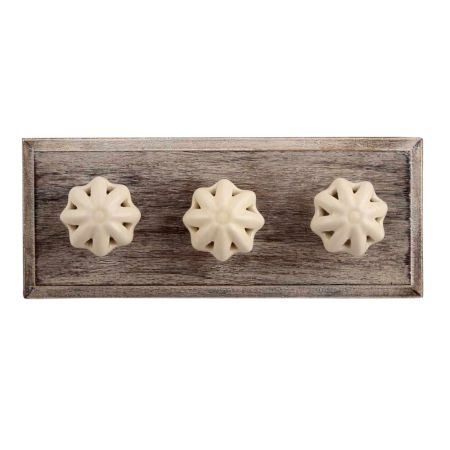 Cream Daffodil Flower Ceramic Wooden Hooks