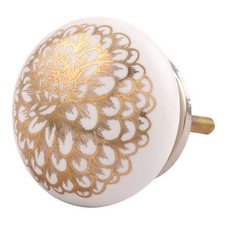 Golden Carnation Flower Flat Ceramic Drawer Knob