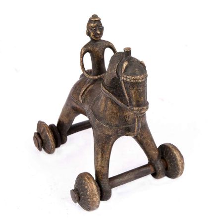Brass Horse on Wheel Temple Toy