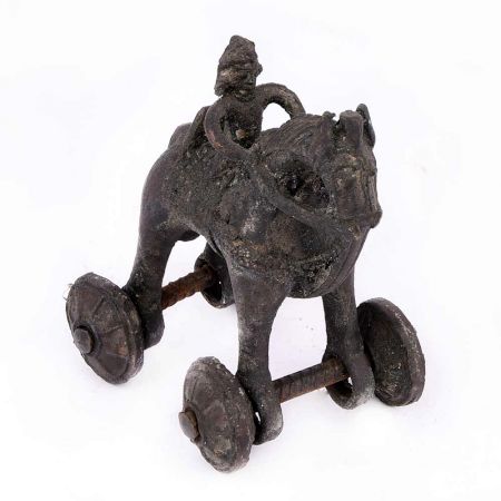 Brass Rider Horse on Wheel