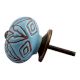 Turquoise Amarylis Floral Etched Ceramic Drawer Knob