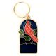Red Bird On Branch With Blue Background Brass Keychain