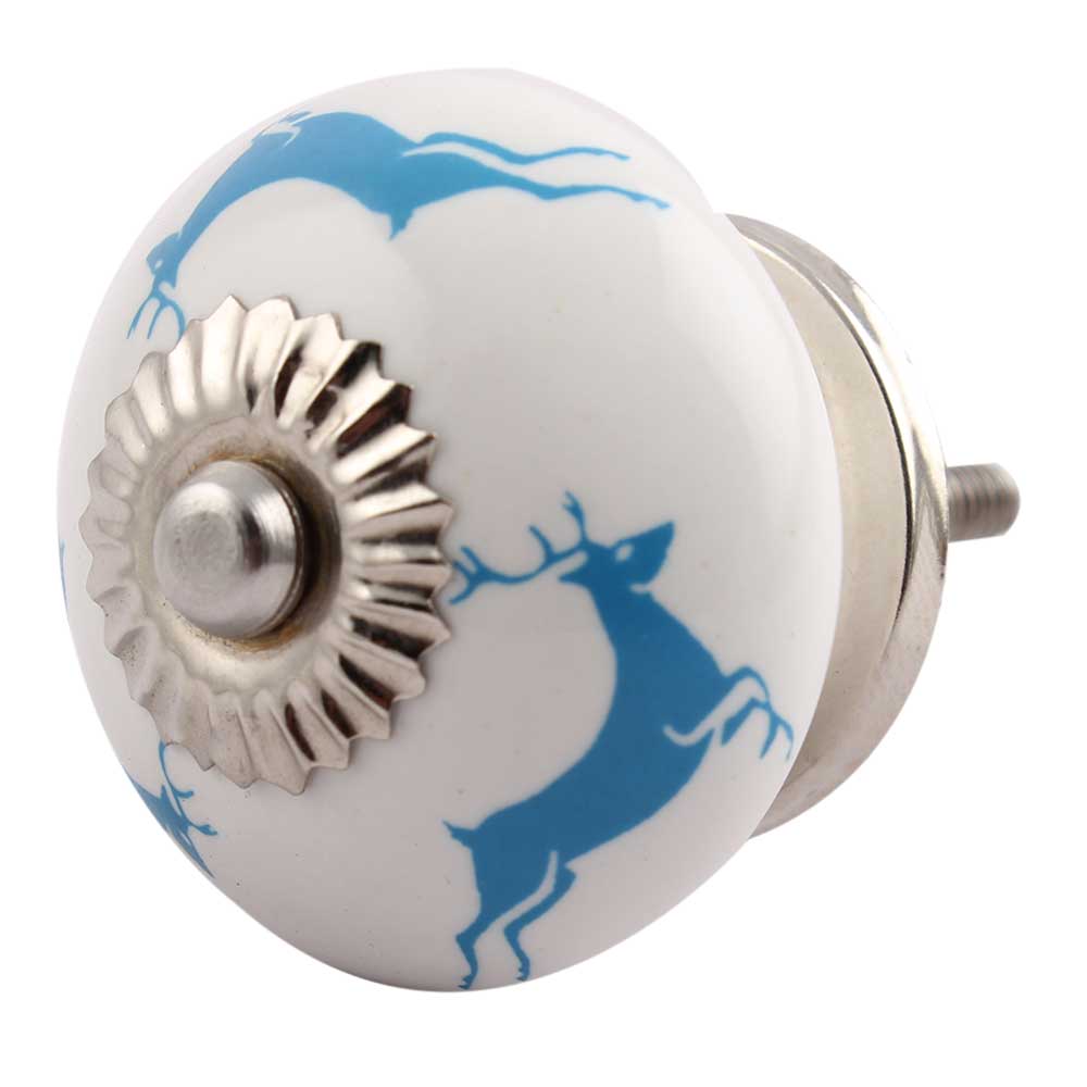 Turquoise Running Rein Deer Pattern Ceramic Dresser Knob Online