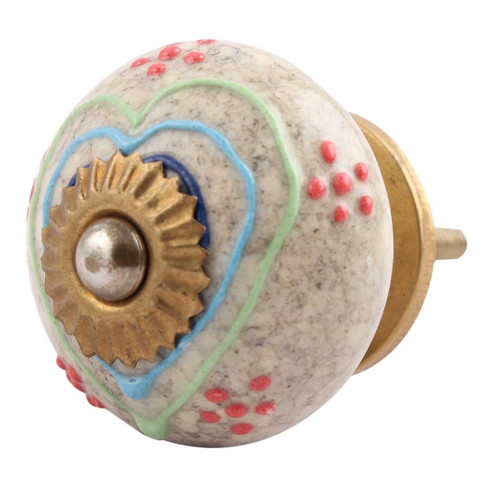 Mixed Color Heart Crackle Ceramic Drawer Knob