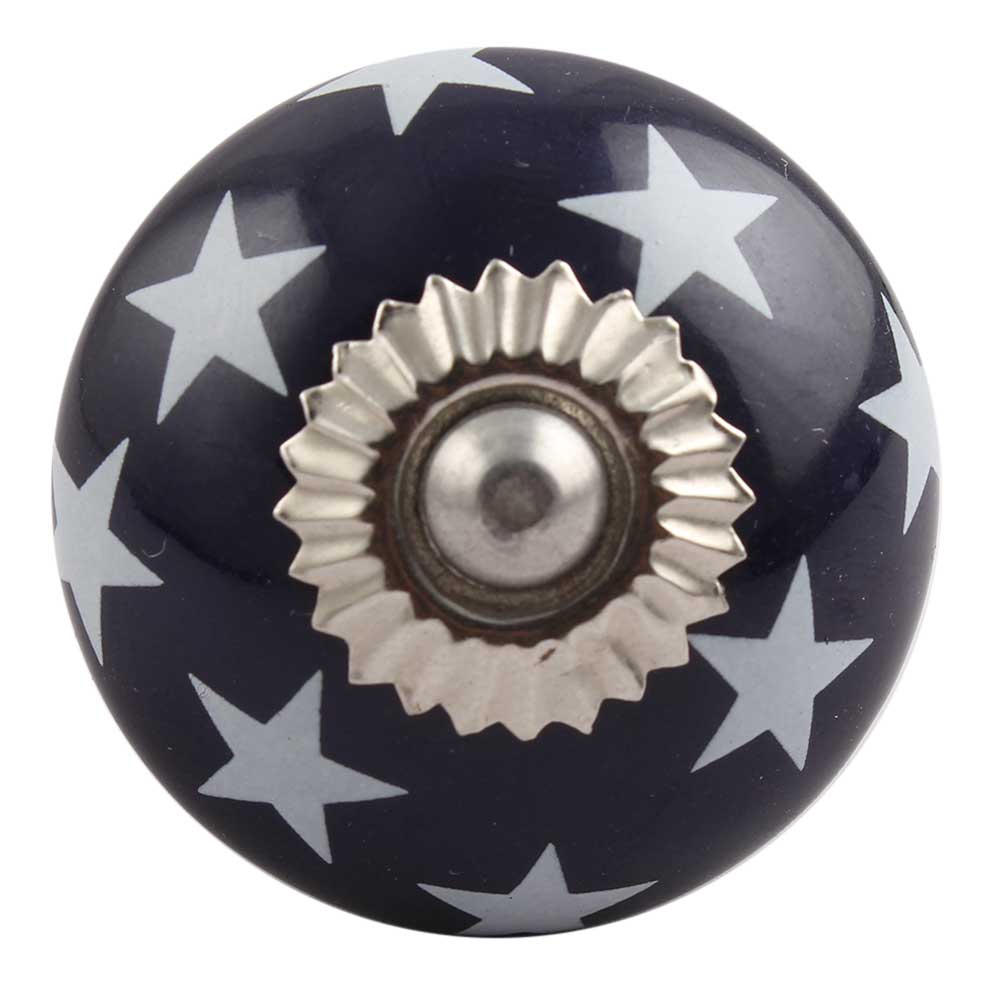 Navy Blue Star Ceramic Cabinet Knob