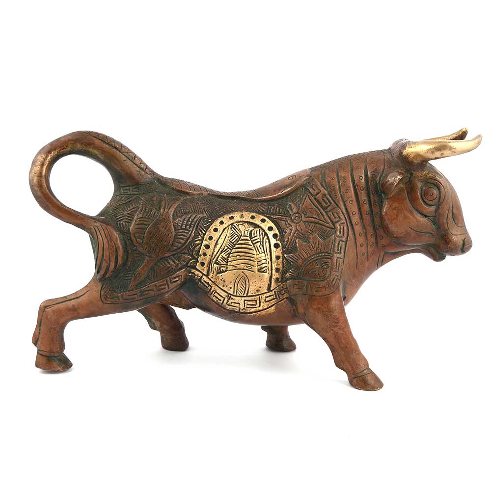 Copper Brass Finish Wild Bull Pair with Horns