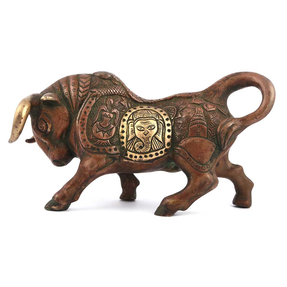 Copper Finish Bull Brass Statue