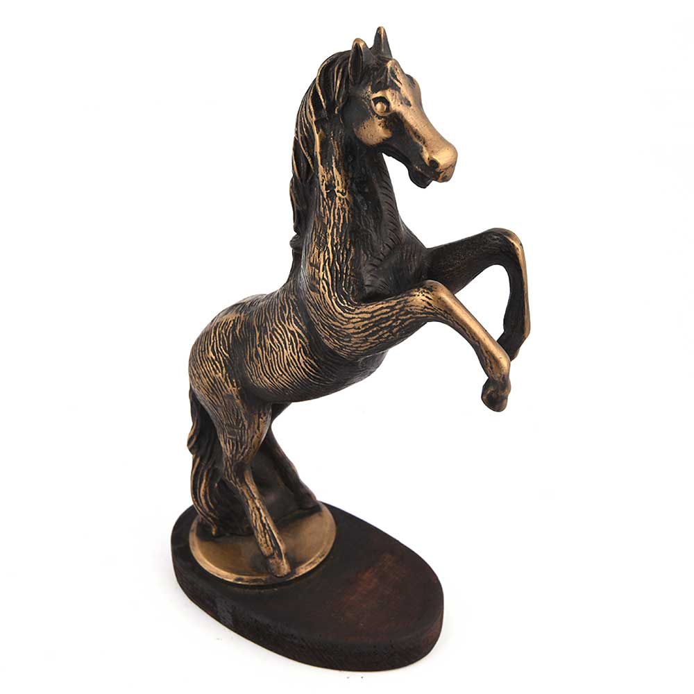 Black Golden Jumping Horse Figurine