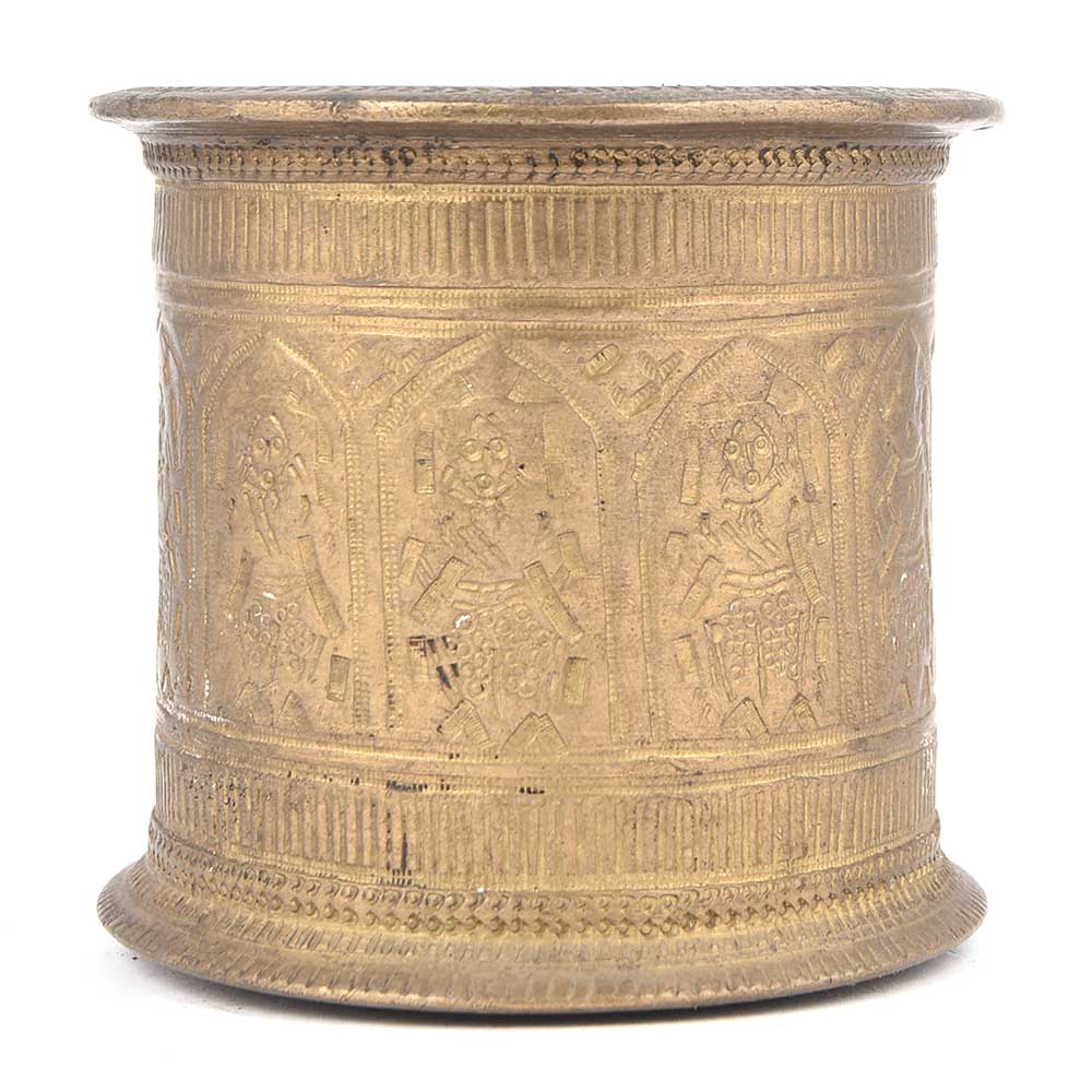 Old Inlaid Design Brass Pot Pooja Accessory