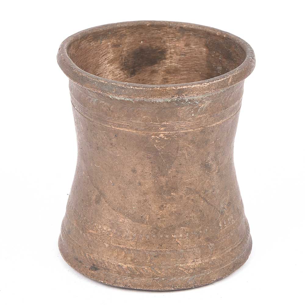 Old Brass Pot with Engraved Design on the Top