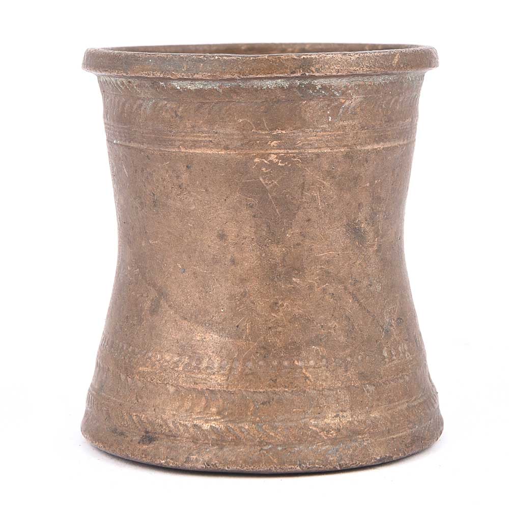 Old Brass Pot with Engraved Design on the Top