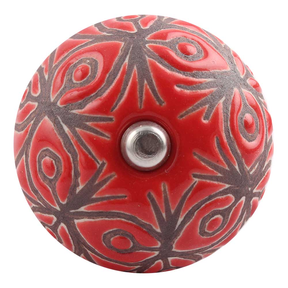 Red Etched Ceramic Floral Dresser Knob Online