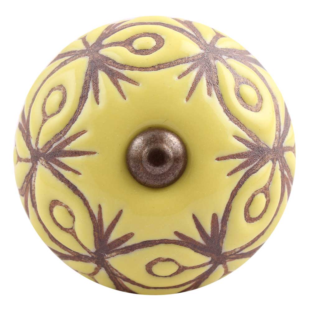Yellow Etched Ceramic Floral Dresser Knob Online