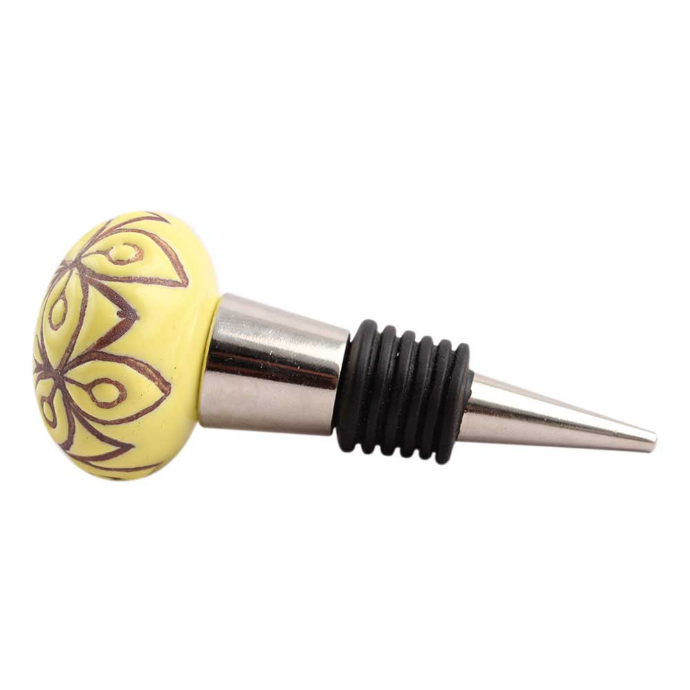 Yellow Etched Ceramic Wine Stopper