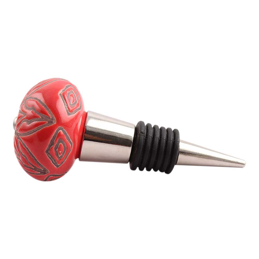 Red Amarylis Floral Etched Ceramic Wine Stopper