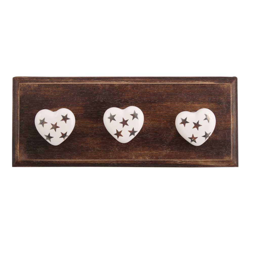 Silver Star Heart Ceramic Wooden Hooks