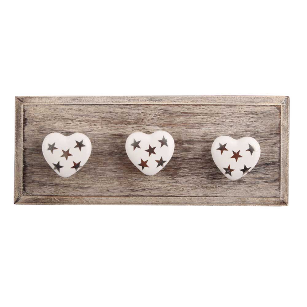 Silver Star Heart Ceramic Wooden Hooks