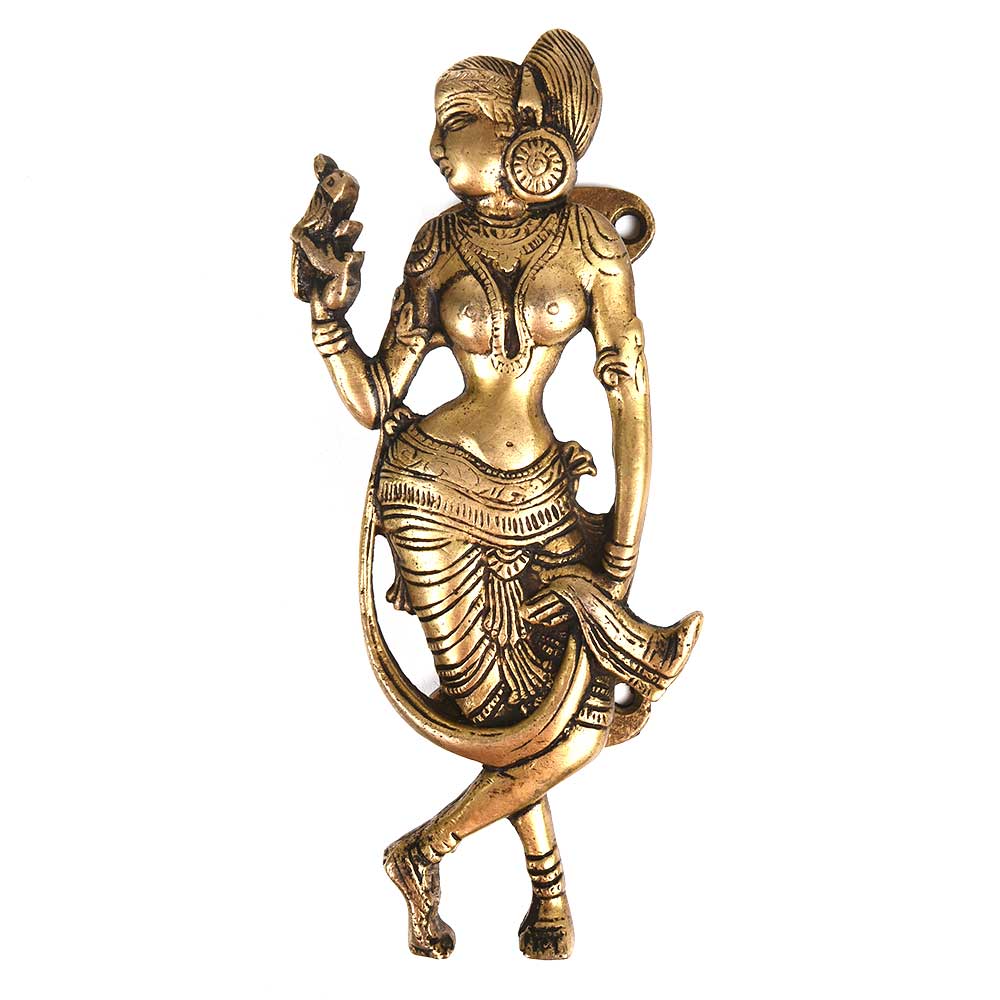 Brass Dancing Lady with Parrot In Hand Door Handle
