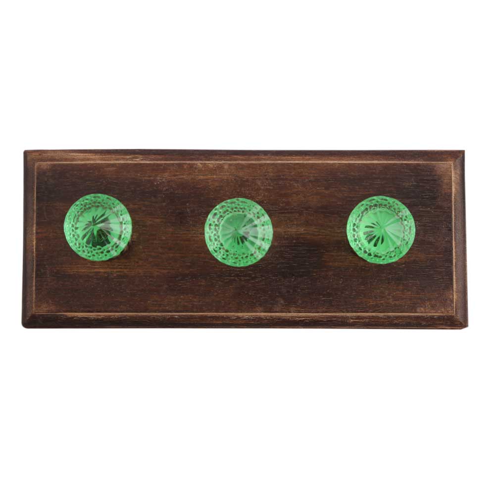 Green Glass Wooden Hooks