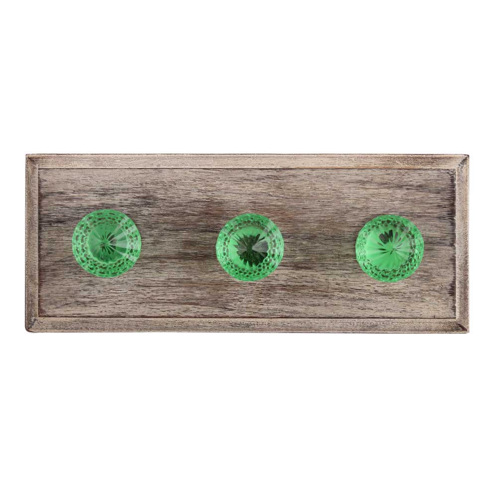 Green Glass Wooden Hooks
