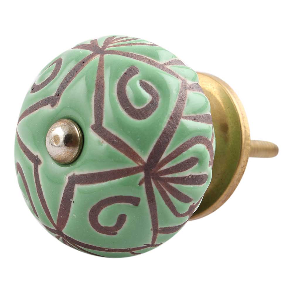 Pea Green Etched Ceramic Floral Cabinet Knob Online