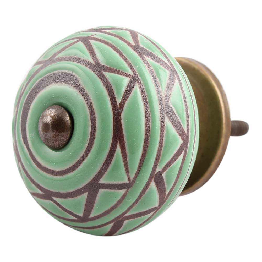 Pea Green Pattern Etched Ceramic Dresser Knob