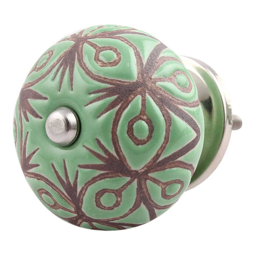 Pea Green Etched Ceramic Floral Dresser Knob Online