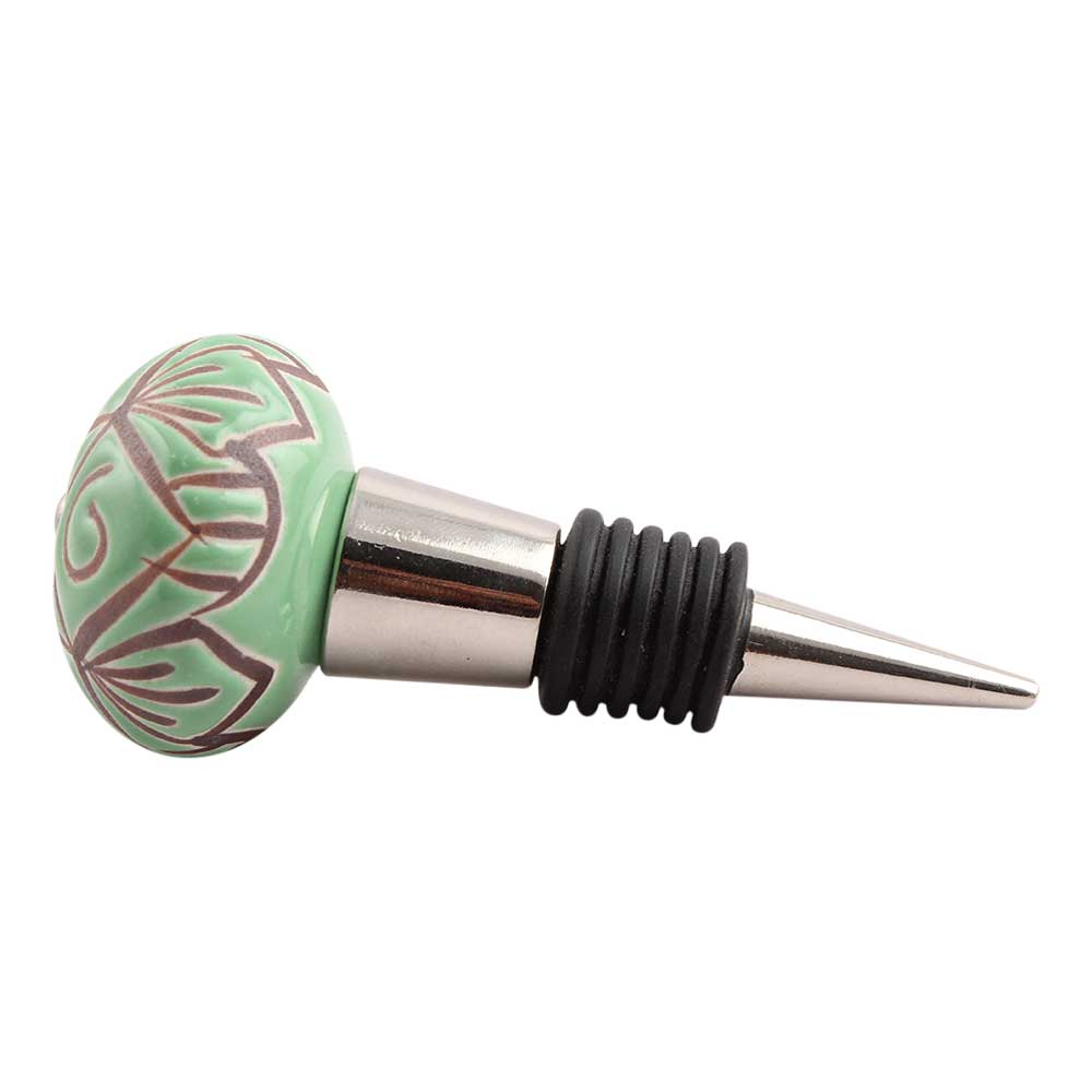 Pea Green Etched Ceramic Wine Stopper