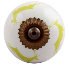 Lime Running Rein Deer Pattern Ceramic Cabinet Knob
