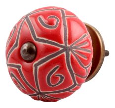 Red Etched Ceramic Floral Cabinet Knob Online