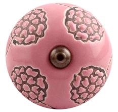 Pink Marigold Etched Ceramic Cabinet Knob