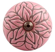 Pink Amarylis Floral Etched Ceramic Drawer Knob