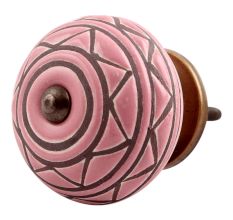 Pink Pattern Etched Ceramic Dresser Knob