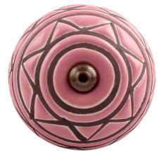 Pink Pattern Etched Ceramic Dresser Knob